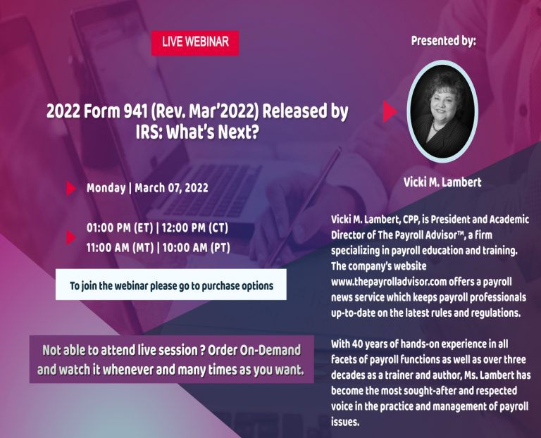 2022 Form 941 (Rev. Mar’2022) Released by IRS: What’s Next?